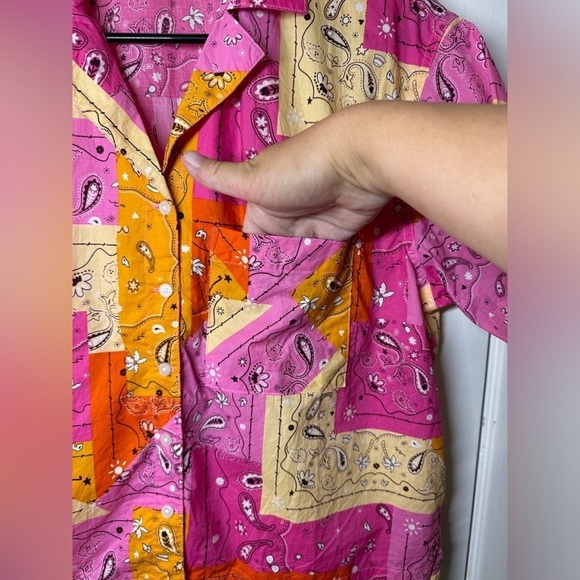 NWT Aerie Poplin Cotton Novelty Paisley Patchwork Button Front Pajama PJ Top XS - Picture 7 of 16